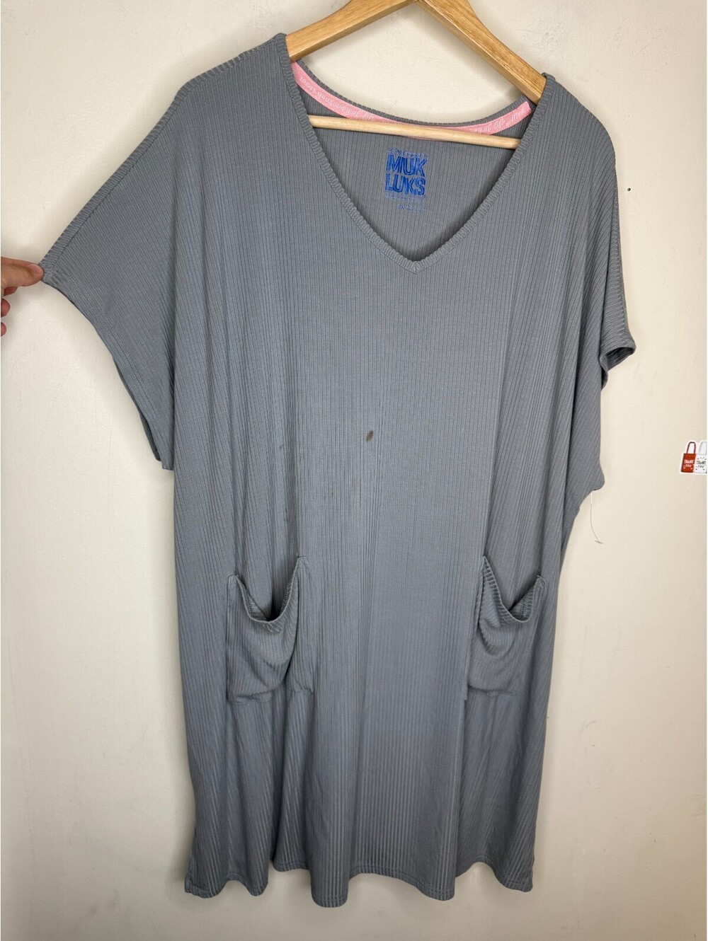 MUK LUKS Butter Knit Short-Sleeve Shift Dress Gray, Size 2X - Picture 2 of 10